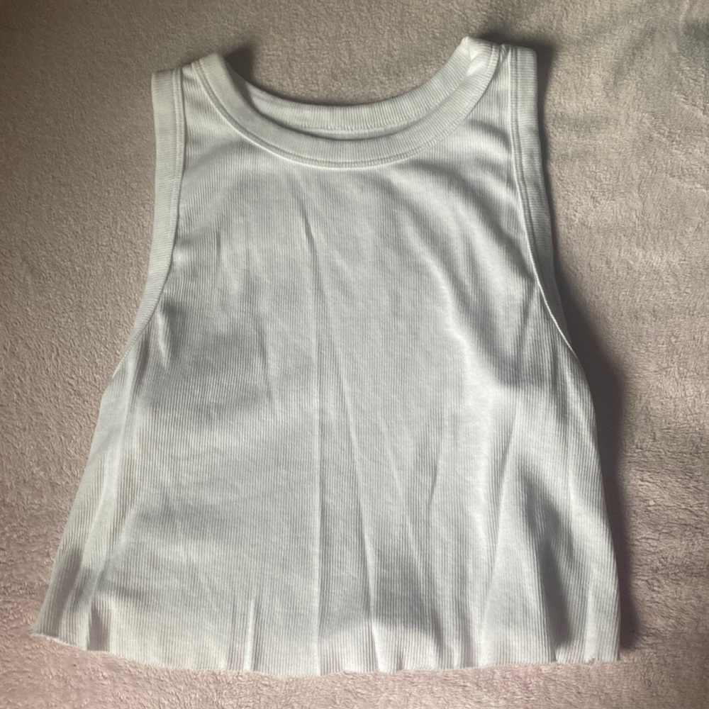 Cropped ribbed a new day white halter tank